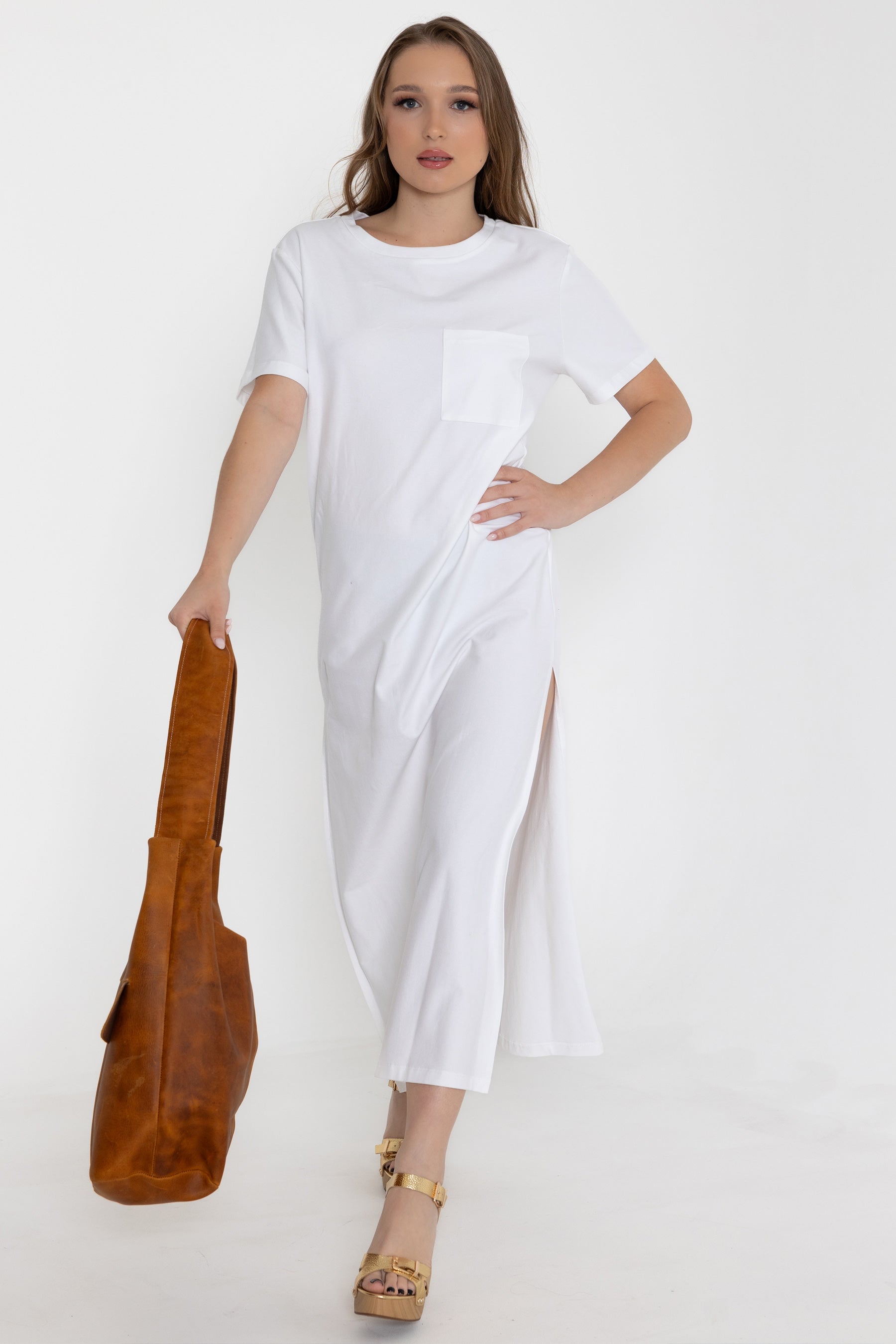 shirt dress with slits on both sides The Daviston Side-Slit Midi Shirt Dress in Navy Large