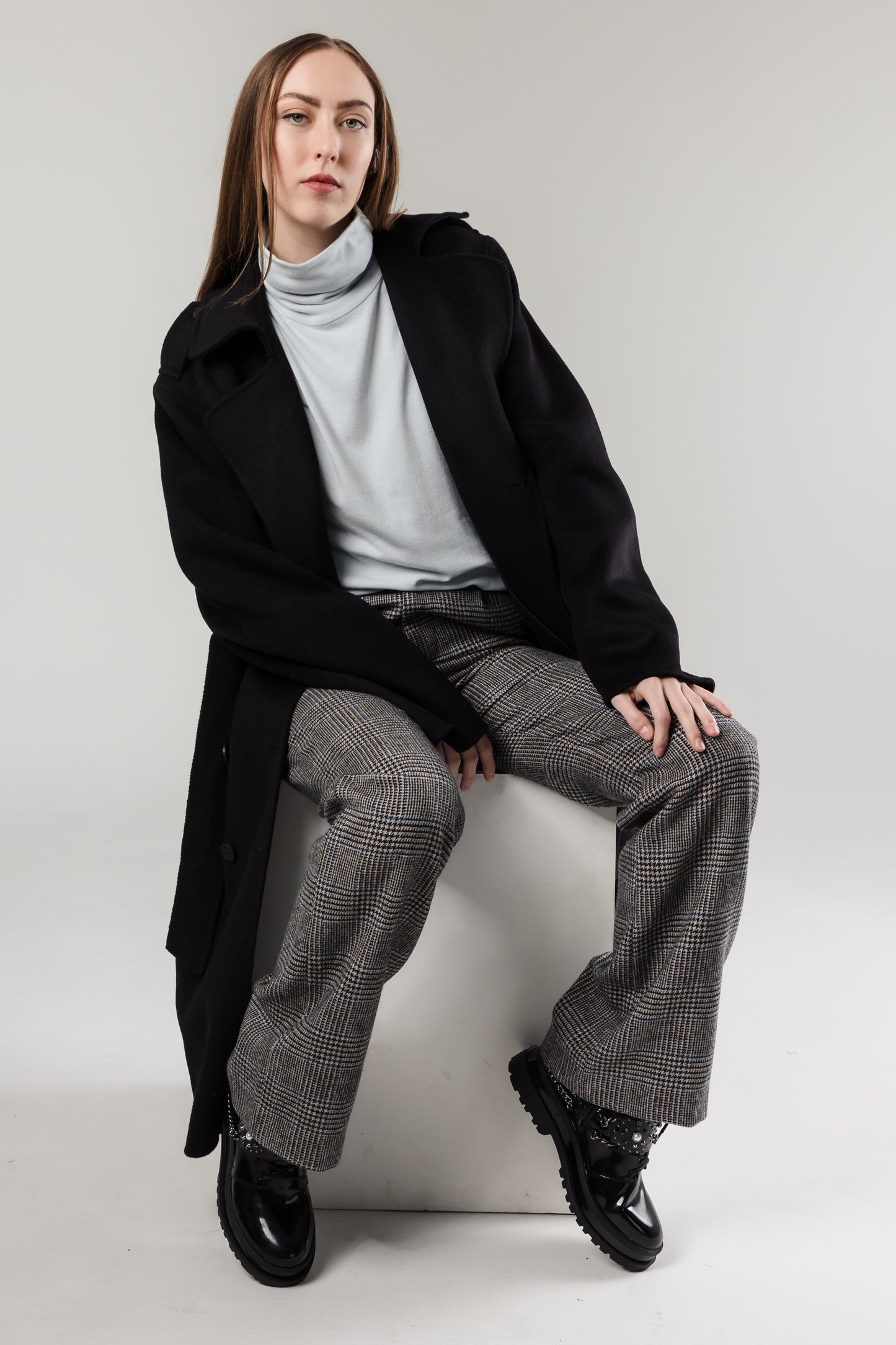 Oversized Black Wool Trench Coat