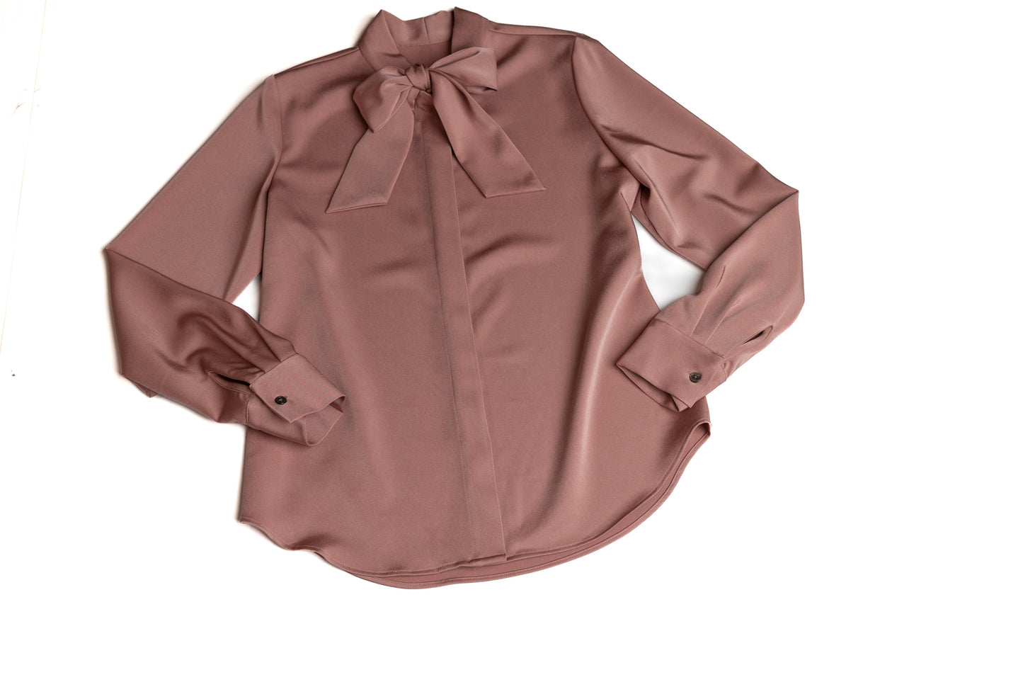 Silk Bow Tie Cuffed Long Sleeve Shirt