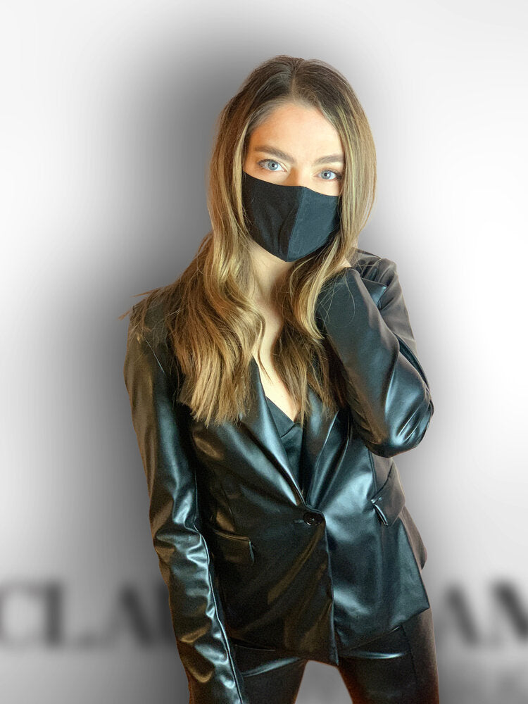 One Button Vegan Leather Blazer