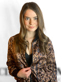 Beaded Leopard Face Satin Charmeuse Bomber Jacket