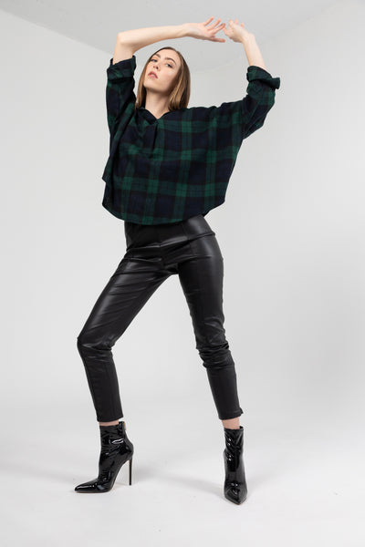 Vegan Leather Slim Fit Pintuck  Pants
