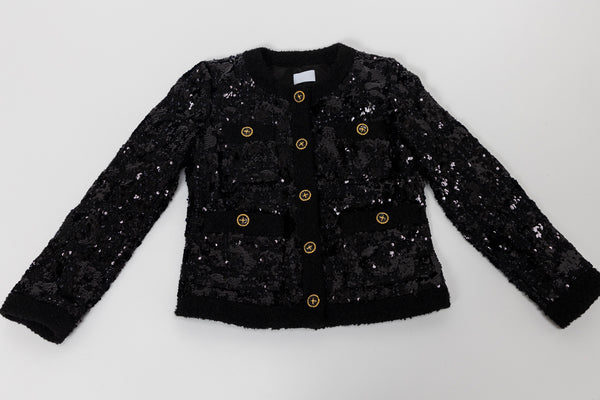 Sequins Tweed Collarless Jacket Chanel Style –