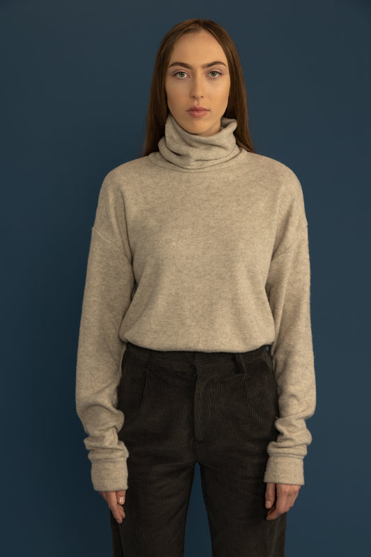 Brushed Double Knit Oversized Turtleneck Sweater