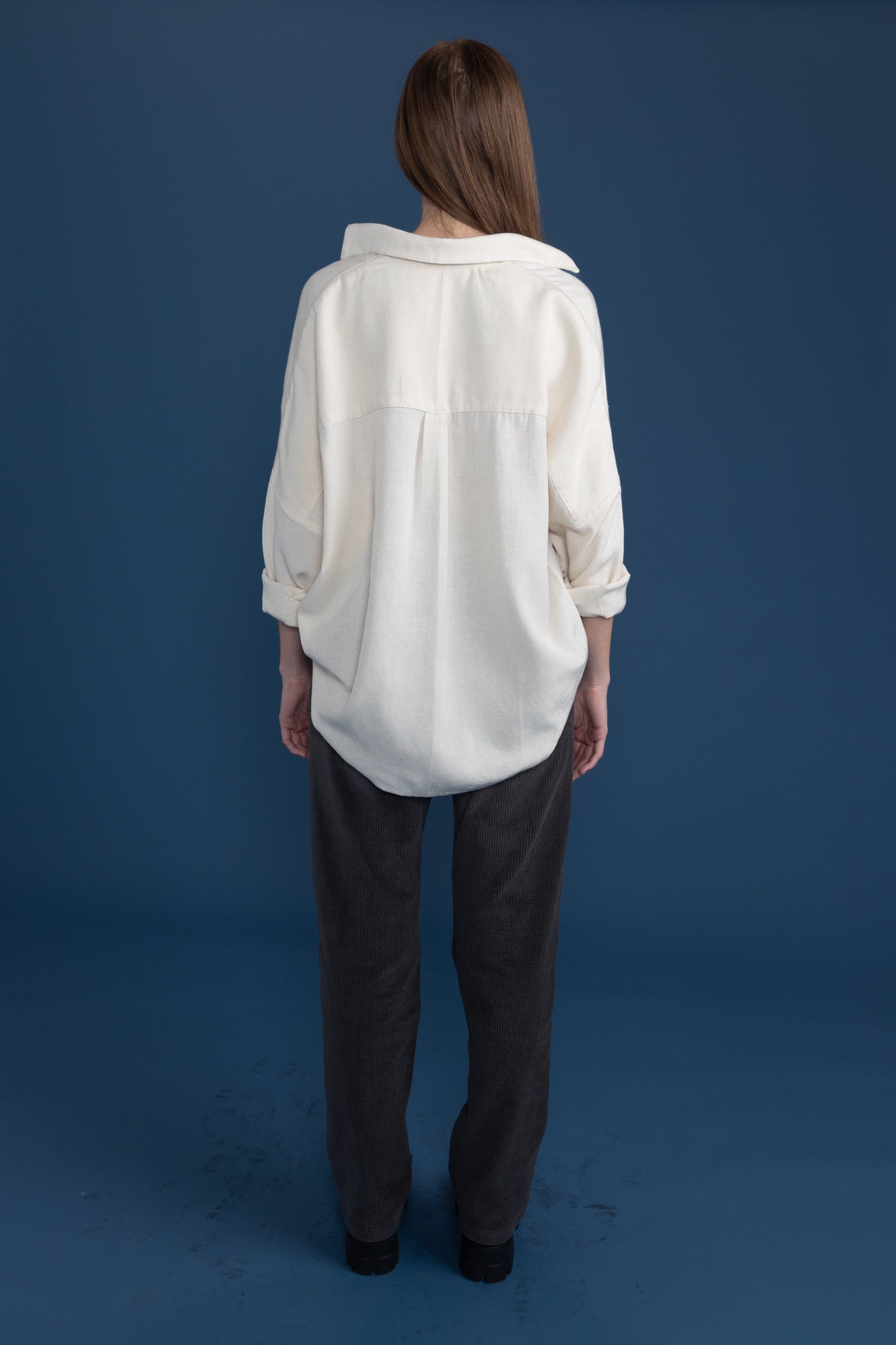 Oversized Cotton Collar V Neck Placket Shirt