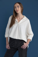 Oversized Cotton Collar V Neck Placket Shirt