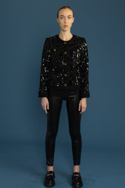 Sequins Tweed Collarless Jacket Chanel Style