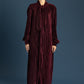 Bow Tie Cuffed Long Sleeve Pleated Stretch Velvet Maxi Dress