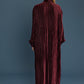 Bow Tie Cuffed Long Sleeve Pleated Stretch Velvet Maxi Dress