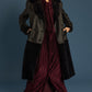 Bow Tie Cuffed Long Sleeve Pleated Stretch Velvet Maxi Dress