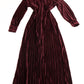 Bow Tie Cuffed Long Sleeve Pleated Stretch Velvet Maxi Dress