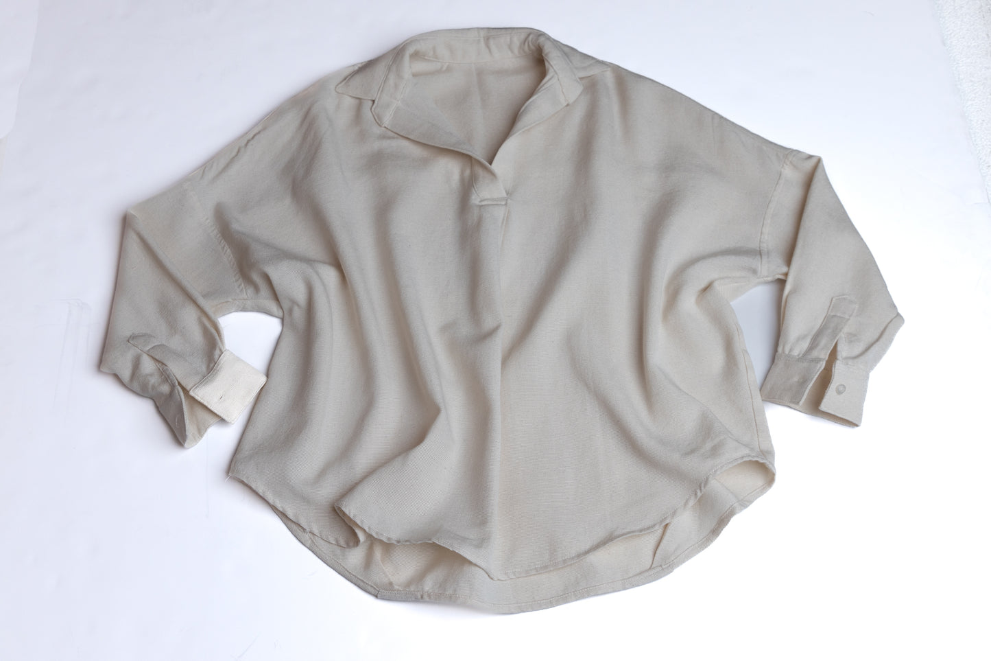 Oversized Cotton Collar V Neck Placket Shirt