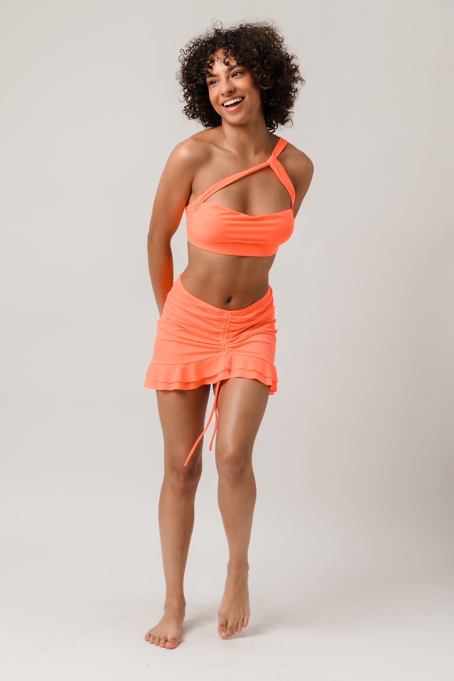 Drawstring Ruched, Ruffle Hem Skirt Cover Up