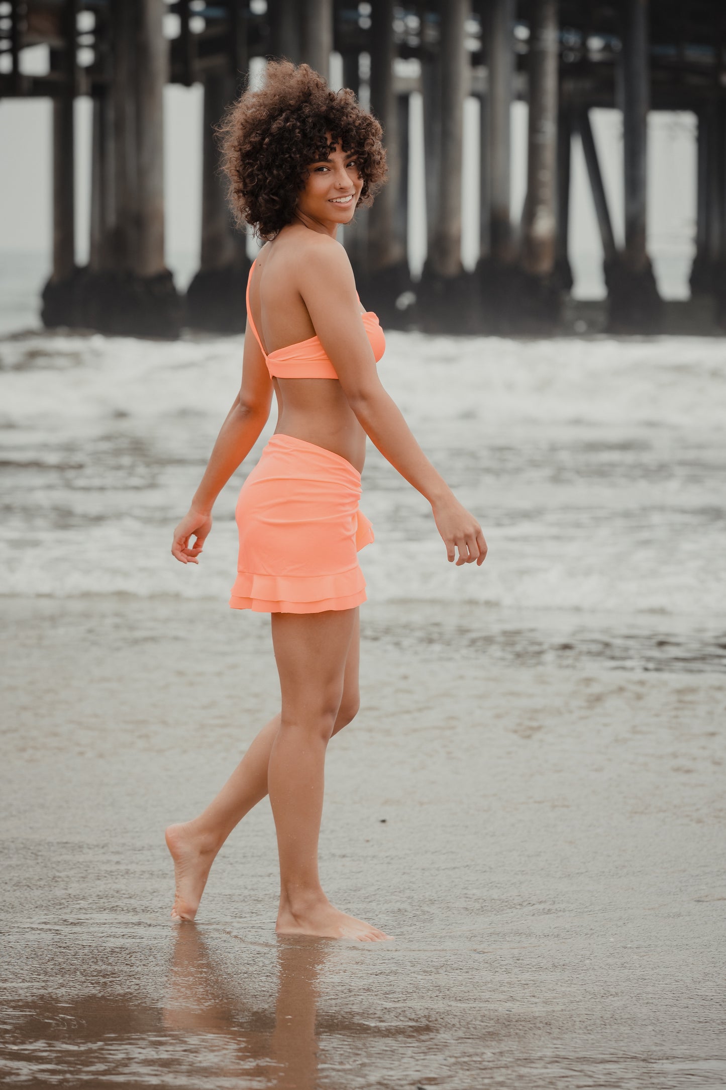 Drawstring Ruched, Ruffle Hem Skirt Cover Up