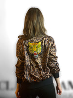 Beaded Leopard Face Satin Charmeuse Bomber Jacket
