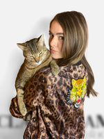 Beaded Leopard Face Satin Charmeuse Bomber Jacket
