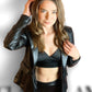 One Button Vegan Leather Blazer