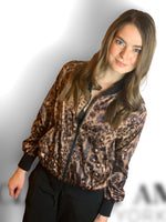 Beaded Leopard Face Satin Charmeuse Bomber Jacket