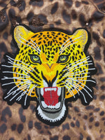 Beaded Leopard Face Satin Charmeuse Bomber Jacket