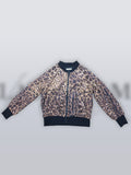 Beaded Leopard Face Satin Charmeuse Bomber Jacket