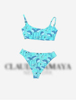 Blue Flamingo Tie Front Top