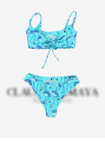 Blue Flamingo Tie Front Top